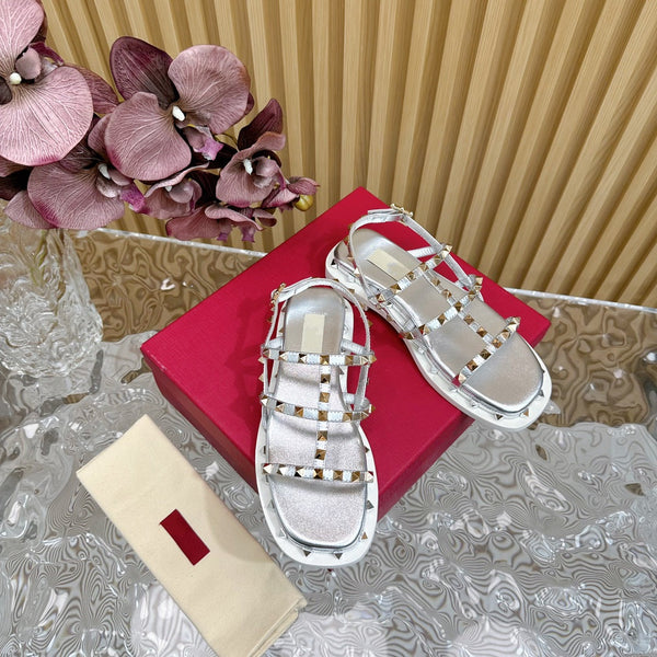 Rockstud M-Way Platform Sandal Grey Leather