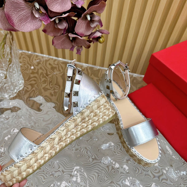 Rockstud Espadrille 45mm Silver leather sandals