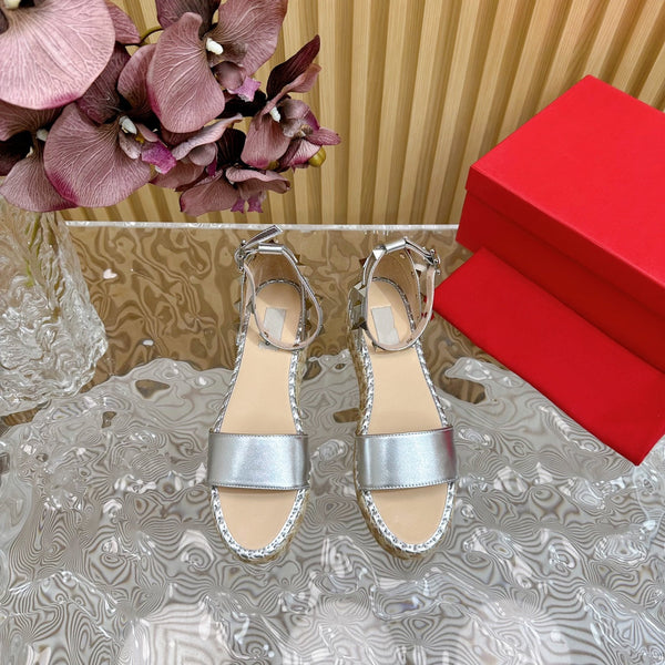 Rockstud Espadrille 45mm Silver leather sandals