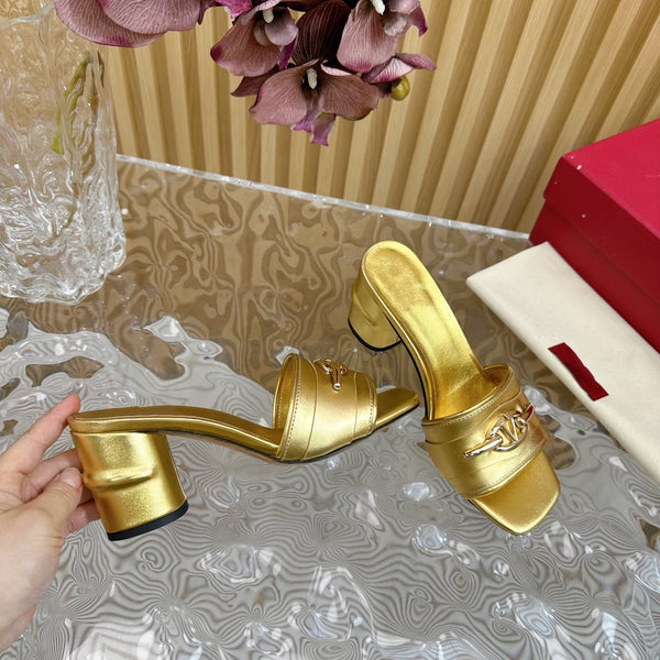 High Heel 70 Mule Sandal The Bold Edition Vlogo Square Toe Gold
