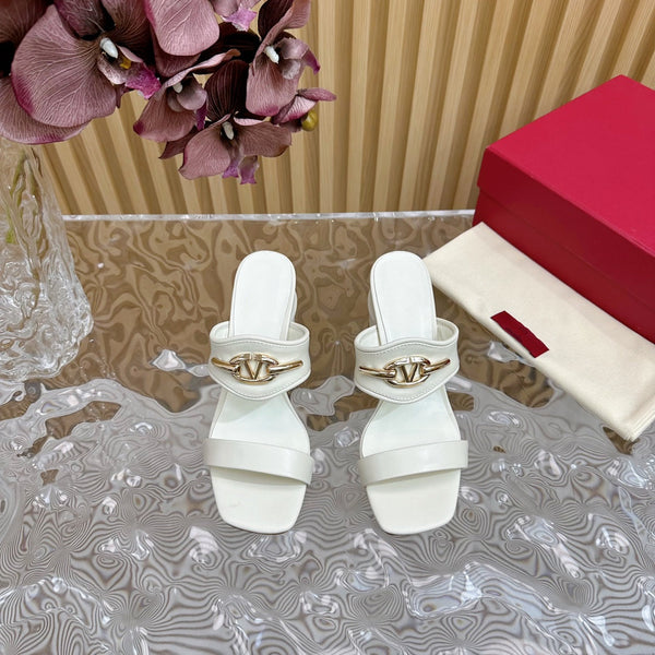 Sandalo con tacco alto 70 The Bold Edition Vlogo con punta quadrata, bianco