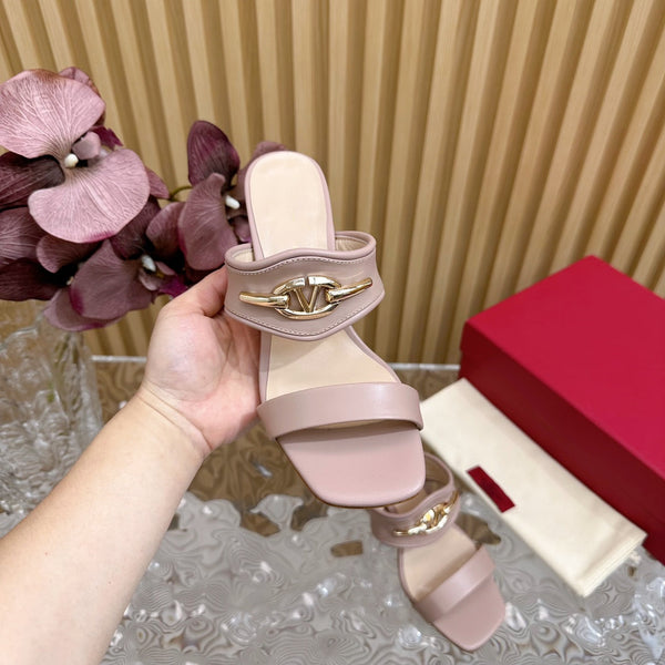 Sandalo con tacco alto 70 The Bold Edition Vlogo con punta quadrata, rosa cannella