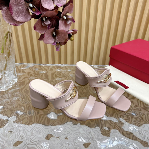 Sandalo con tacco alto 70 The Bold Edition Vlogo con punta quadrata, rosa cannella