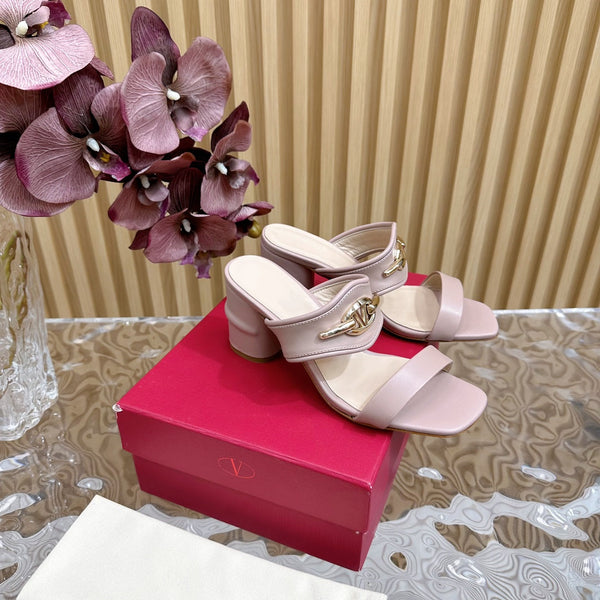 Sandalo con tacco alto 70 The Bold Edition Vlogo con punta quadrata, rosa cannella