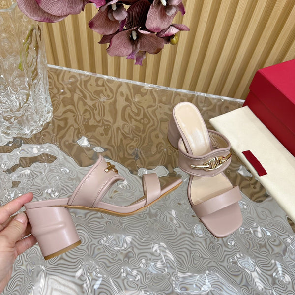 Sandalo con tacco alto 70 The Bold Edition Vlogo con punta quadrata, rosa cannella