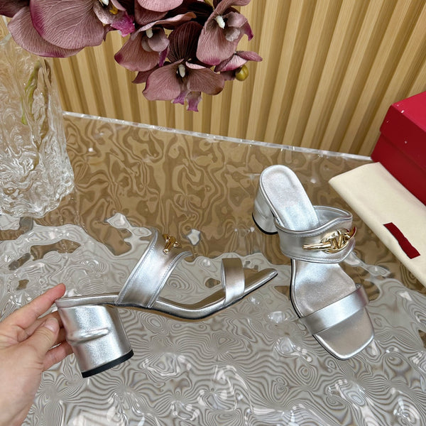 Sandalo con tacco alto 70 The Bold Edition Vlogo Punta quadrata Argento