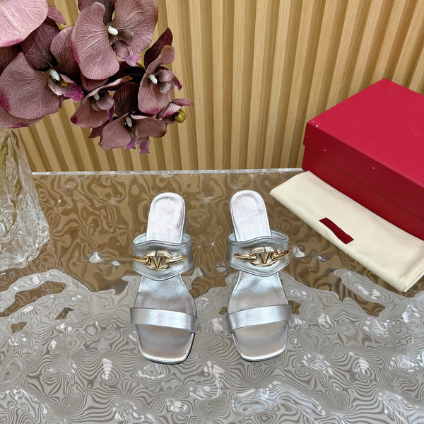 Sandalo con tacco alto 70 The Bold Edition Vlogo Punta quadrata Argento