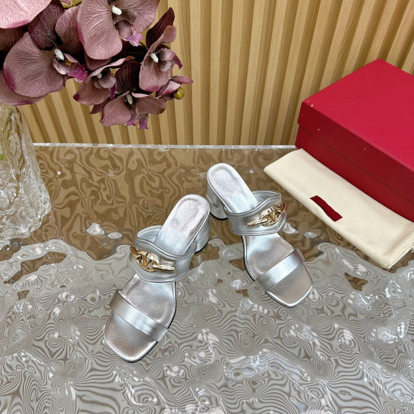 Sandalo con tacco alto 70 The Bold Edition Vlogo Punta quadrata Argento