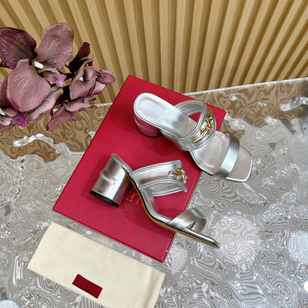 Sandalo con tacco alto 70 The Bold Edition Vlogo Punta quadrata Argento