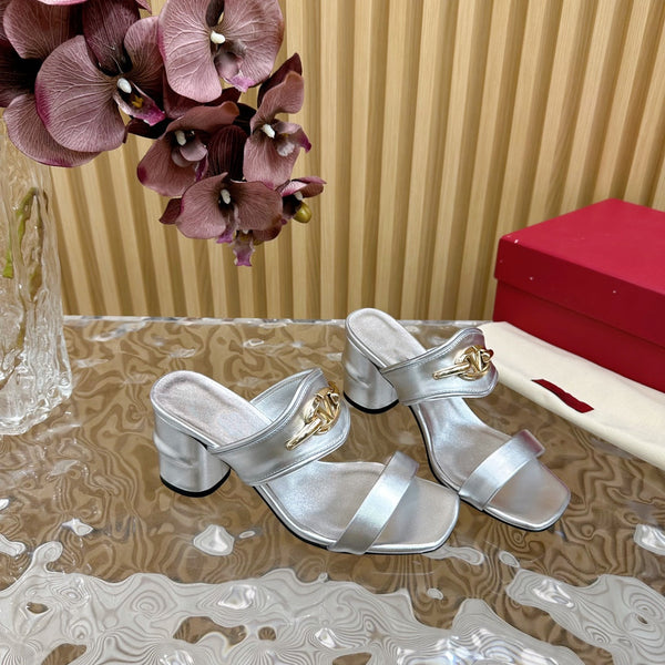 Sandalo con tacco alto 70 The Bold Edition Vlogo Punta quadrata Argento