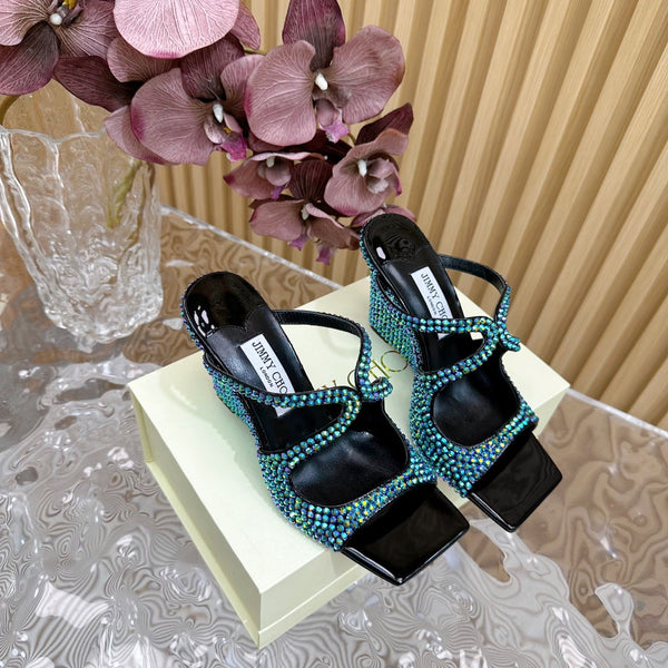 Jimmy Anise 105mm in pelle di agnello con borchie di perle verde scuro 581534