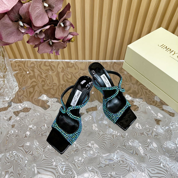 Jimmy Anise 105mm in pelle di agnello con borchie di perle verde scuro 581534