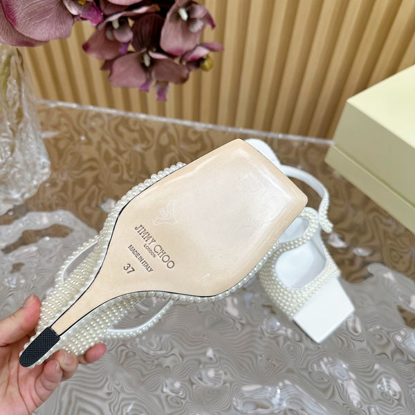 Jimmy Anise 105mm in pelle di agnello con borchie bianche perla 581538