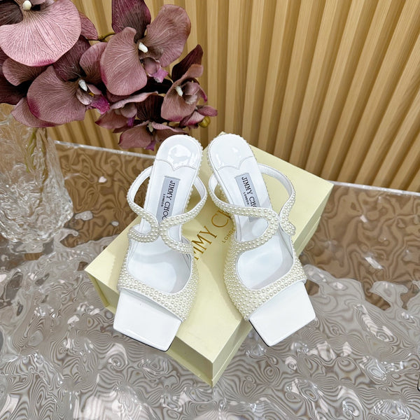 Jimmy Anise 105mm in pelle di agnello con borchie bianche perla 581538