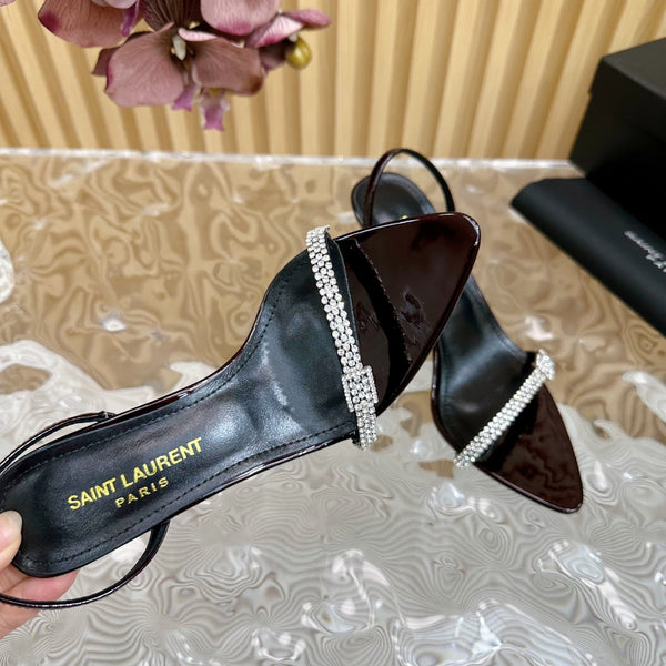 RENDEZ-VOUS SANDALS 70 IN SATIN CREPE BLACK MAROON LEATHER