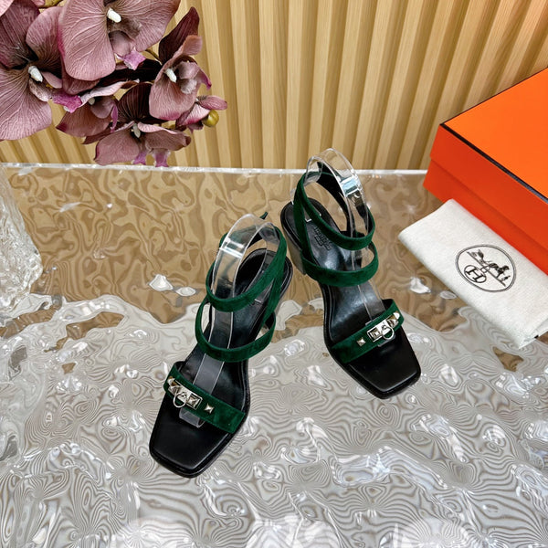 hm iveresse sandal 65 dark green suede calfskin black calfskin