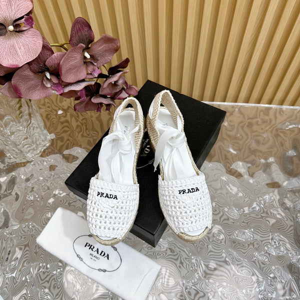 SANDALI CON ZEPPA ESPADRILLE PRA RAFIA BIANCA