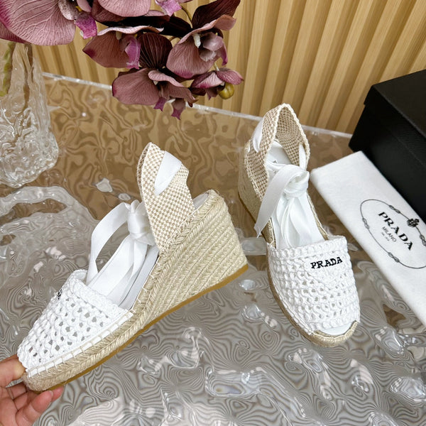 SANDALI CON ZEPPA ESPADRILLE PRA RAFIA BIANCA