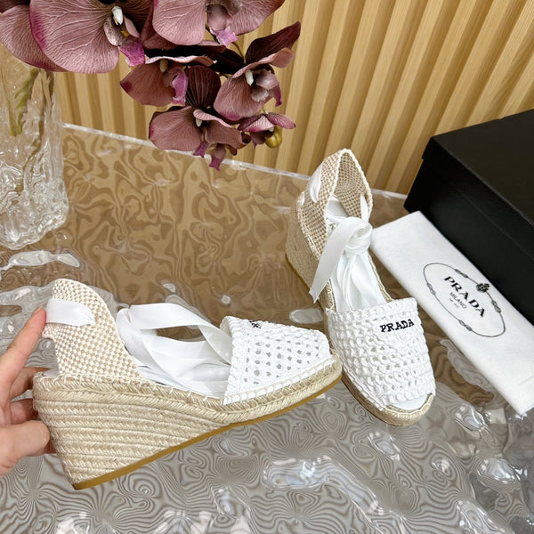 SANDALI CON ZEPPA ESPADRILLE PRA RAFIA BIANCA
