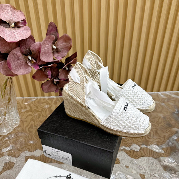 SANDALI CON ZEPPA ESPADRILLE PRA RAFIA BIANCA