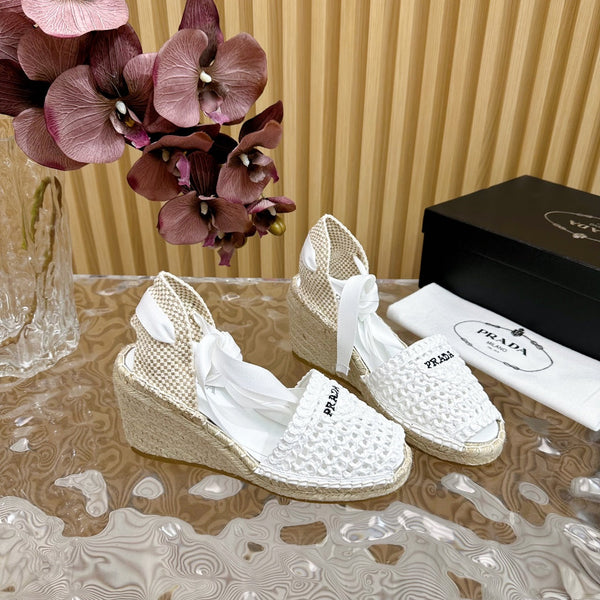 SANDALI CON ZEPPA ESPADRILLE PRA RAFIA BIANCA