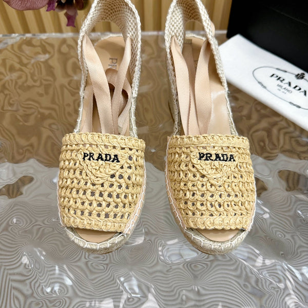 SANDALI CON ZEPPA ESPADRILLAS PRA BEIGE RAFIA