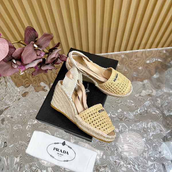 SANDALI CON ZEPPA ESPADRILLAS PRA BEIGE RAFIA