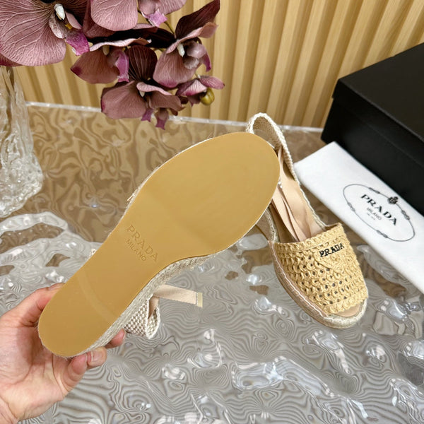 SANDALI CON ZEPPA ESPADRILLAS PRA BEIGE RAFIA