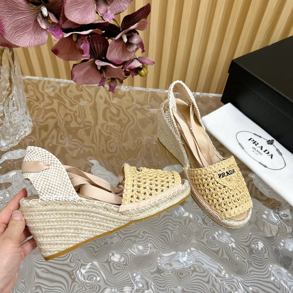 SANDALI CON ZEPPA ESPADRILLAS PRA BEIGE RAFIA