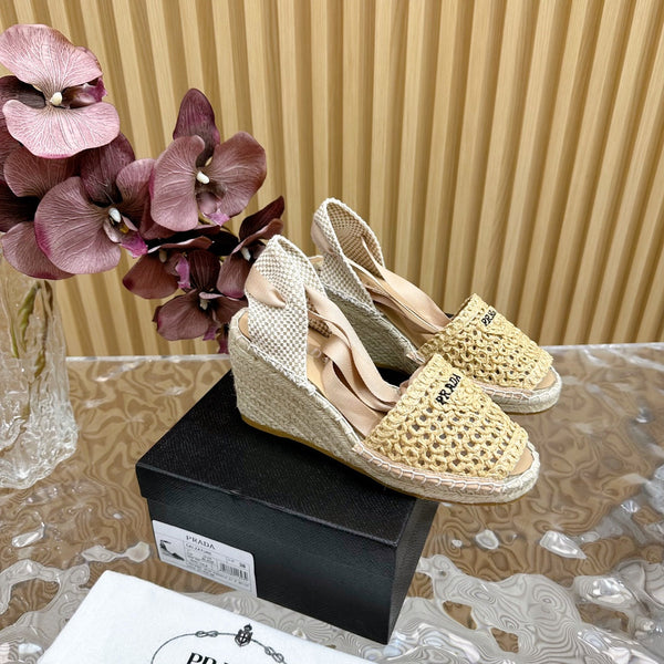 SANDALI CON ZEPPA ESPADRILLAS PRA BEIGE RAFIA
