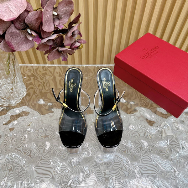 HIGH HEEL SANDAL 14CM IN BLACK CALFSKIN AND TRANSPARENT PVC