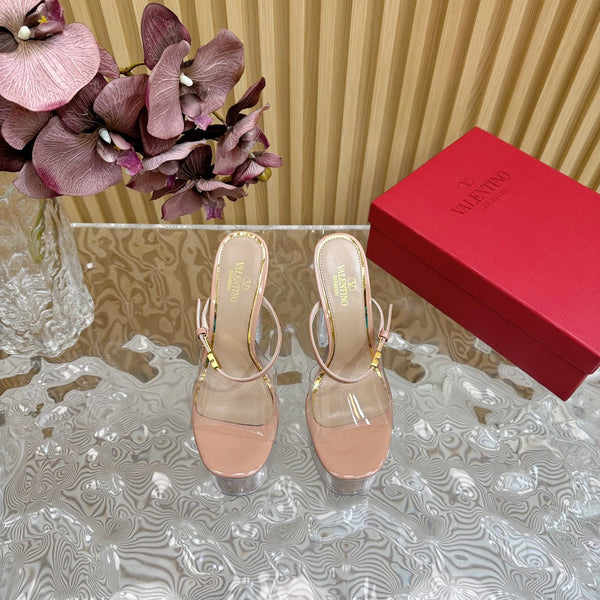 HIGH HEEL SANDAL 14CM IN NUDE TAN CALFSKIN AND TRANSPARENT PVC