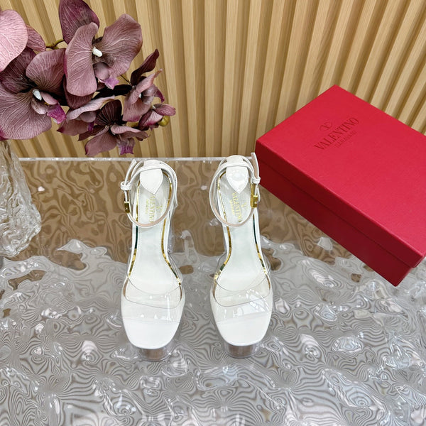 HIGH SANDAL 14CM IN WHITE CALFSKIN AND TRANSPARENT PVC