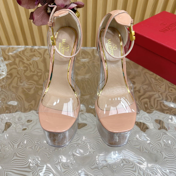 SANDALO ALTO 14 CM IN VITELLO NUDE TAN E PVC TRASPARENTE