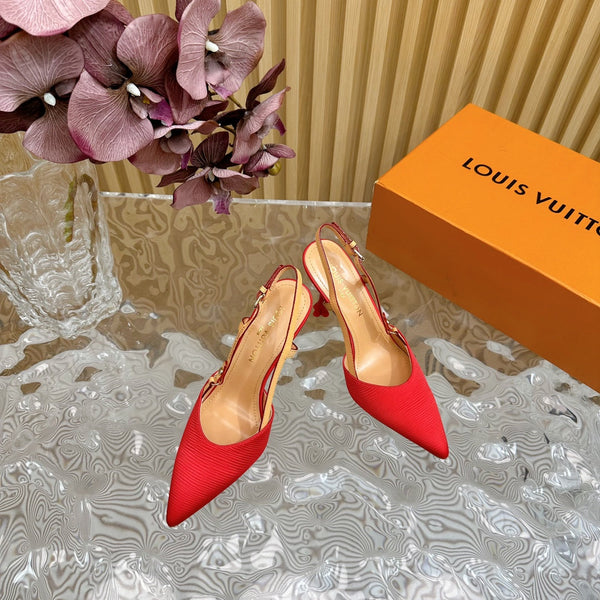 LV Blossom Slingback 75mm Red Silk Embossing