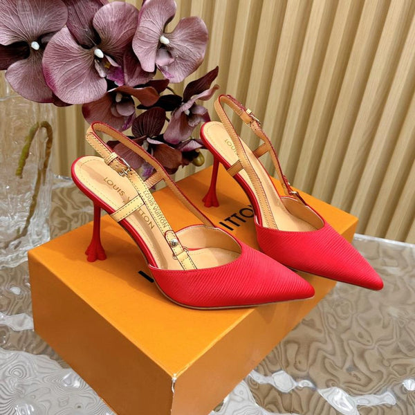 LV Blossom Slingback 75mm Red Silk Embossing