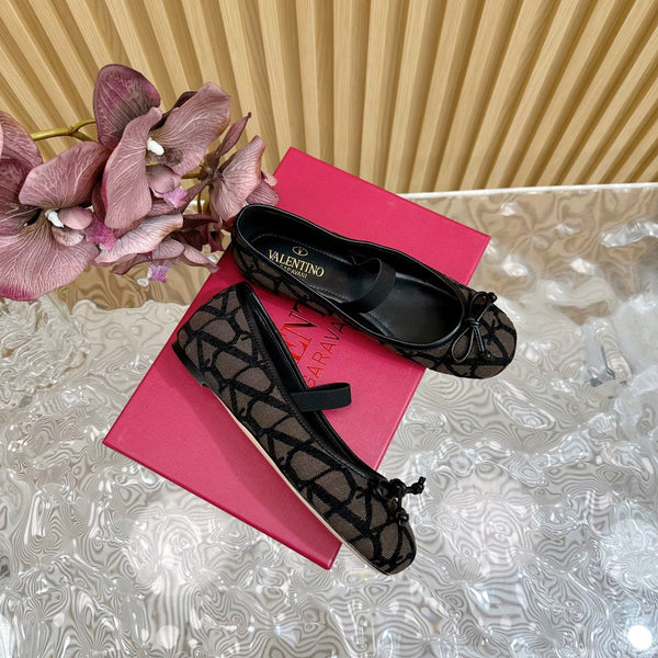 Ballerina In Toile Iconographe 20mm In Black Mix Earth Brown Cotton Canvas And Lambskin 102826