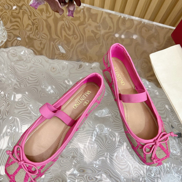 Ballerina In Toile Iconographe 20mm In Lotus Pink Mix Grey Brown Cotton Canvas And Lambskin 102828