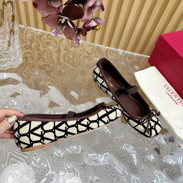 Ballerina In Toile Iconographe 20mm In Beige Mix Black Cotton Canvas And Lambskin 102834