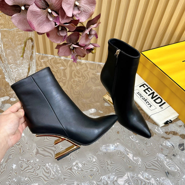 FENDI FIRST 80 MM BOOTS IN BLACK CALFSKIN WITH GOLD HARDWARE