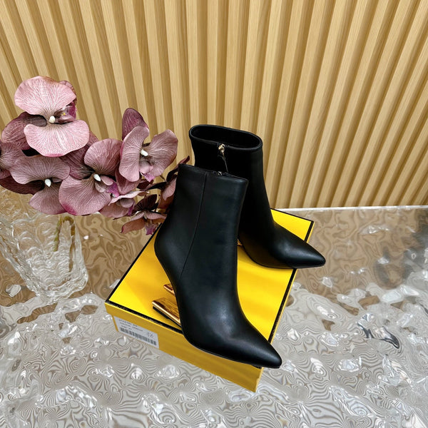 FENDI FIRST 80 MM BOOTS IN BLACK CALFSKIN WITH GOLD HARDWARE