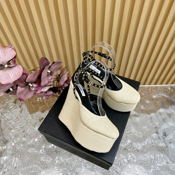 SANDALI ALAIA LA CON ZEPPA IN PAGLIA DI CARTA BIANCA