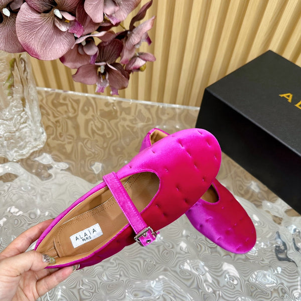 ALAIA BALLET FLATS IN DEEP PINK VELVET