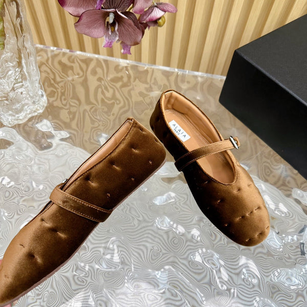 BALLERINE ALAIA IN VELLUTO MARRONE MOCA