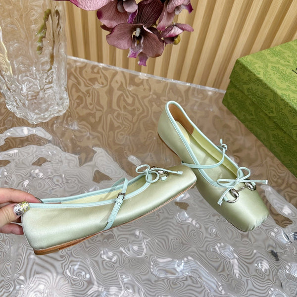 BALLET FLAT IN JADE GREEN SILK