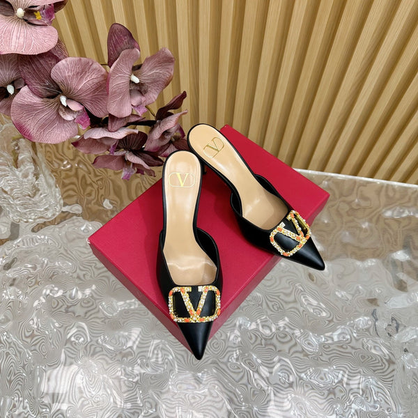 MULE ALTA CON DECOLLETE' 80MM IN PELLE DI VITELLO NERA