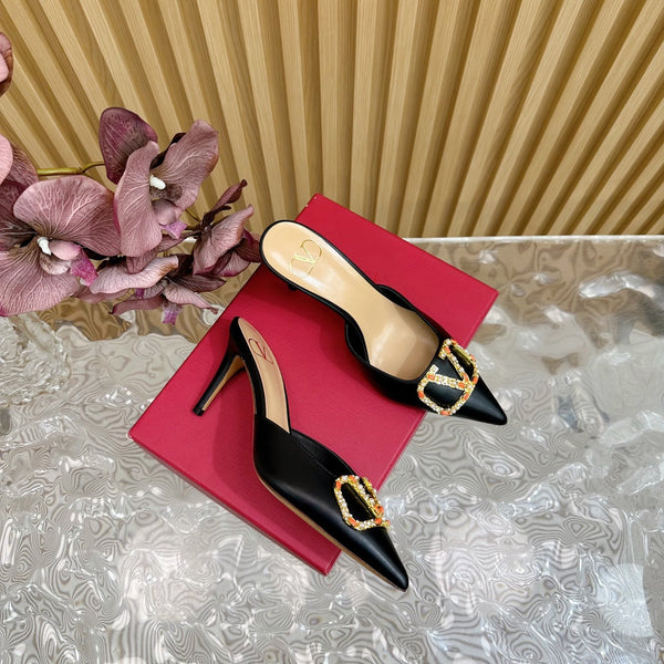 MULE ALTA CON DECOLLETE' 80MM IN PELLE DI VITELLO NERA