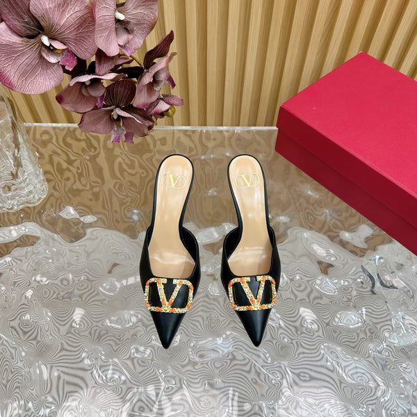 MULE ALTA CON DECOLLETE' 80MM IN PELLE DI VITELLO NERA