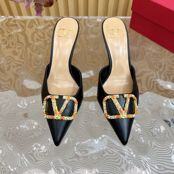 MULE ALTA CON DECOLLETE' 80MM IN PELLE DI VITELLO NERA