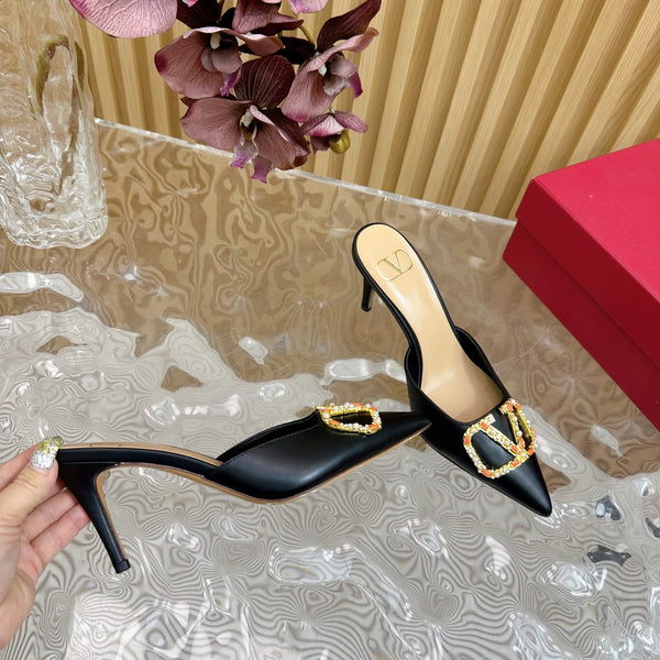 MULE ALTA CON DECOLLETE' 80MM IN PELLE DI VITELLO NERA